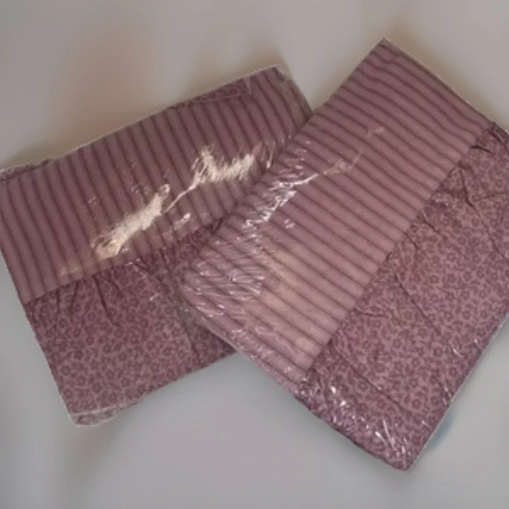 Vtg Dan River 2 Pillow Shams Standard Dusty Pink strip floral Cottage Romantic